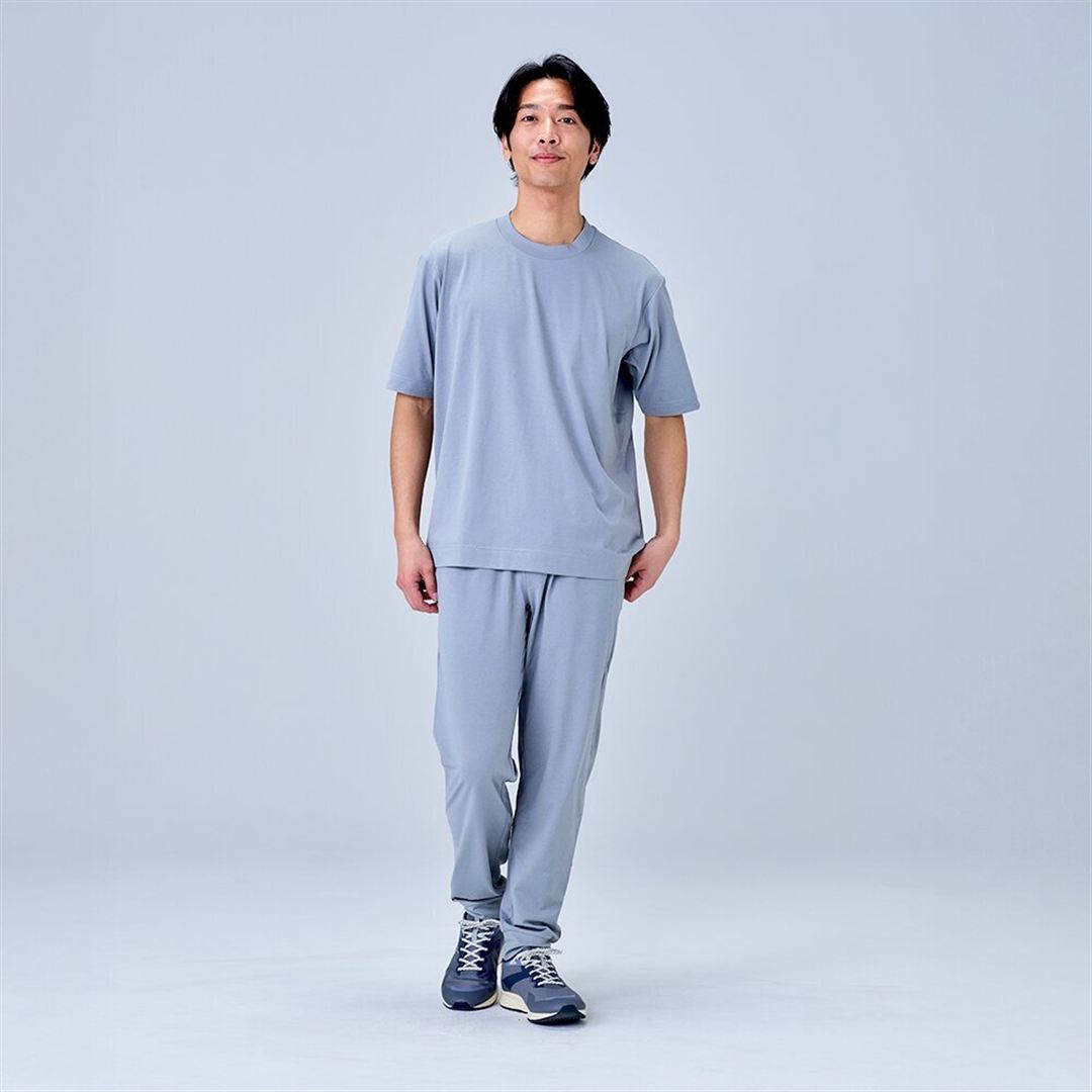 ハイストレッチ クルーネック半袖シャツ（ワイドシルエット） グレー XL