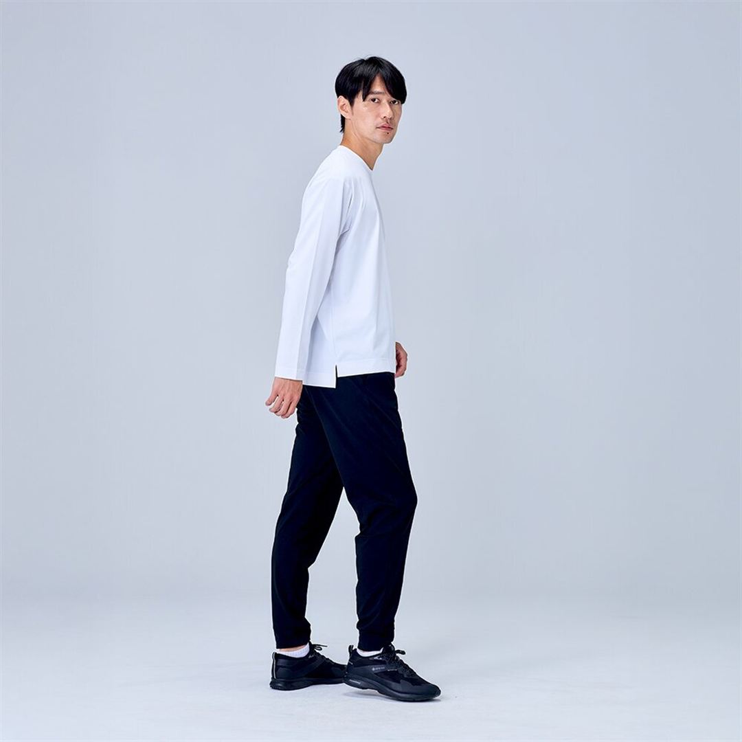 ハイストレッチ クルーネック長袖シャツ（ワイドシルエット） ホワイト XL