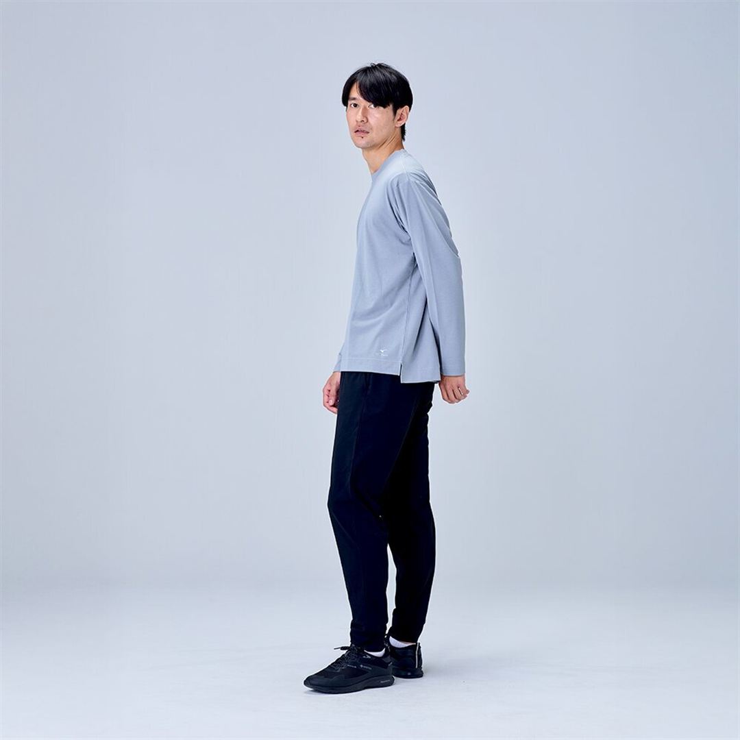 ハイストレッチ クルーネック長袖シャツ（ワイドシルエット） グレー XL