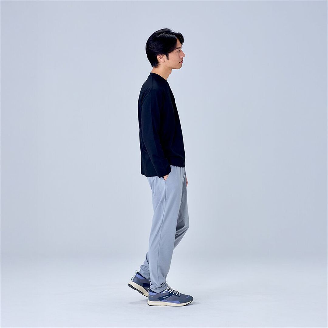 ハイストレッチ クルーネック長袖シャツ（ワイドシルエット） ブラック XL