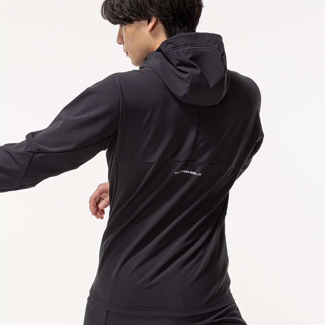 【ストレッチ／防風】テックシールドフーディジャケット ブラック XL