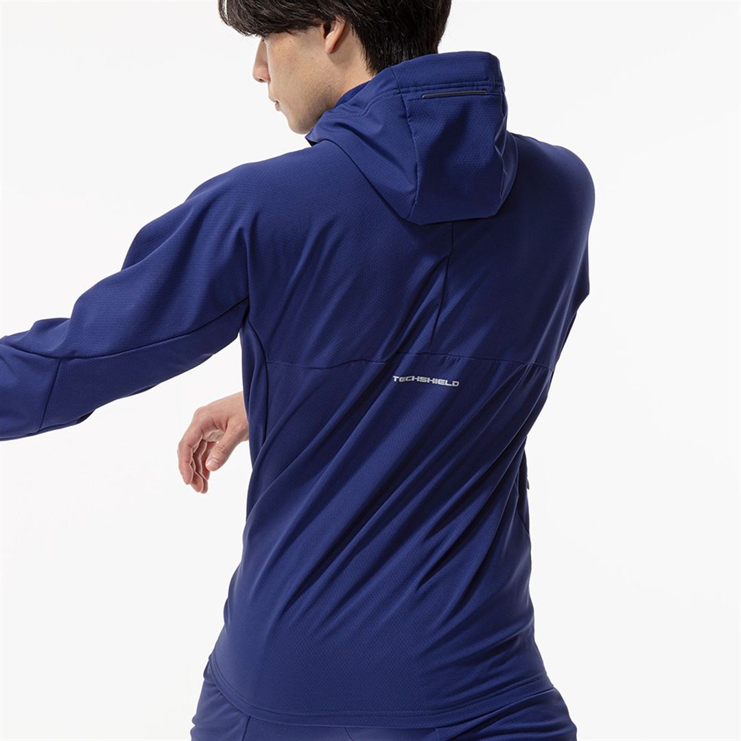 【ストレッチ／防風】テックシールドフーディジャケット ビーコンブルー XL