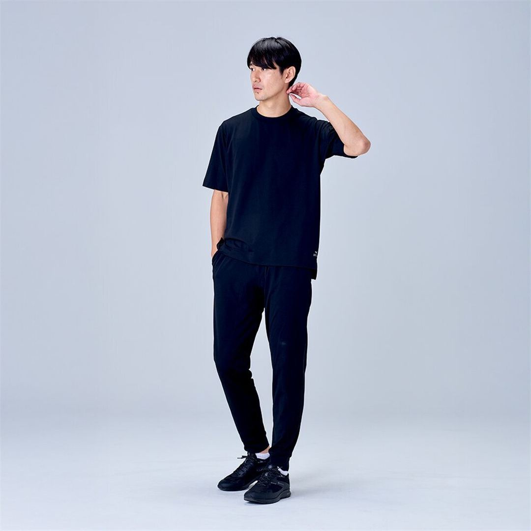 ハイストレッチ クルーネック半袖シャツ（ワイドシルエット） ブラック XL