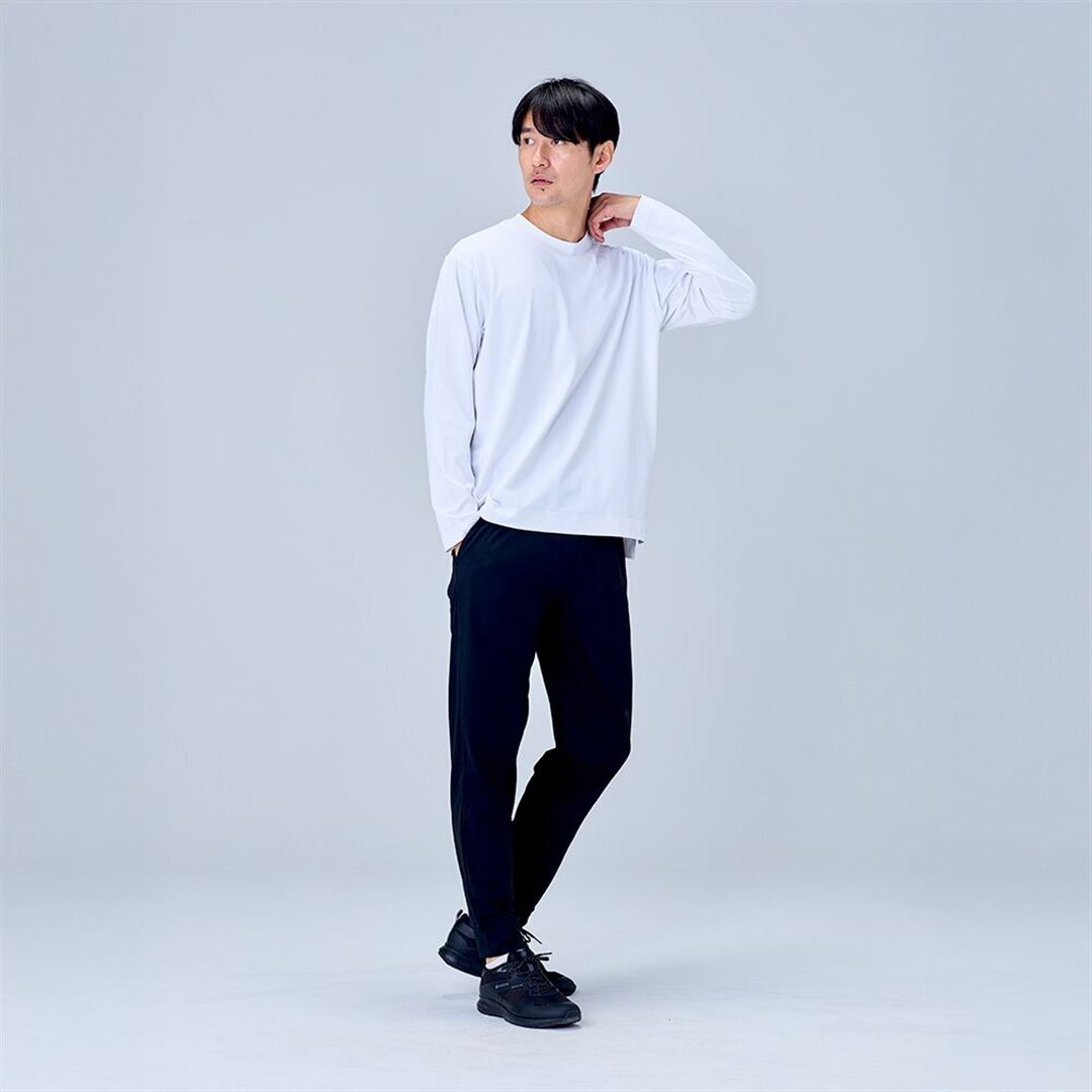 ハイストレッチ クルーネック長袖シャツ（ワイドシルエット） ホワイト XL