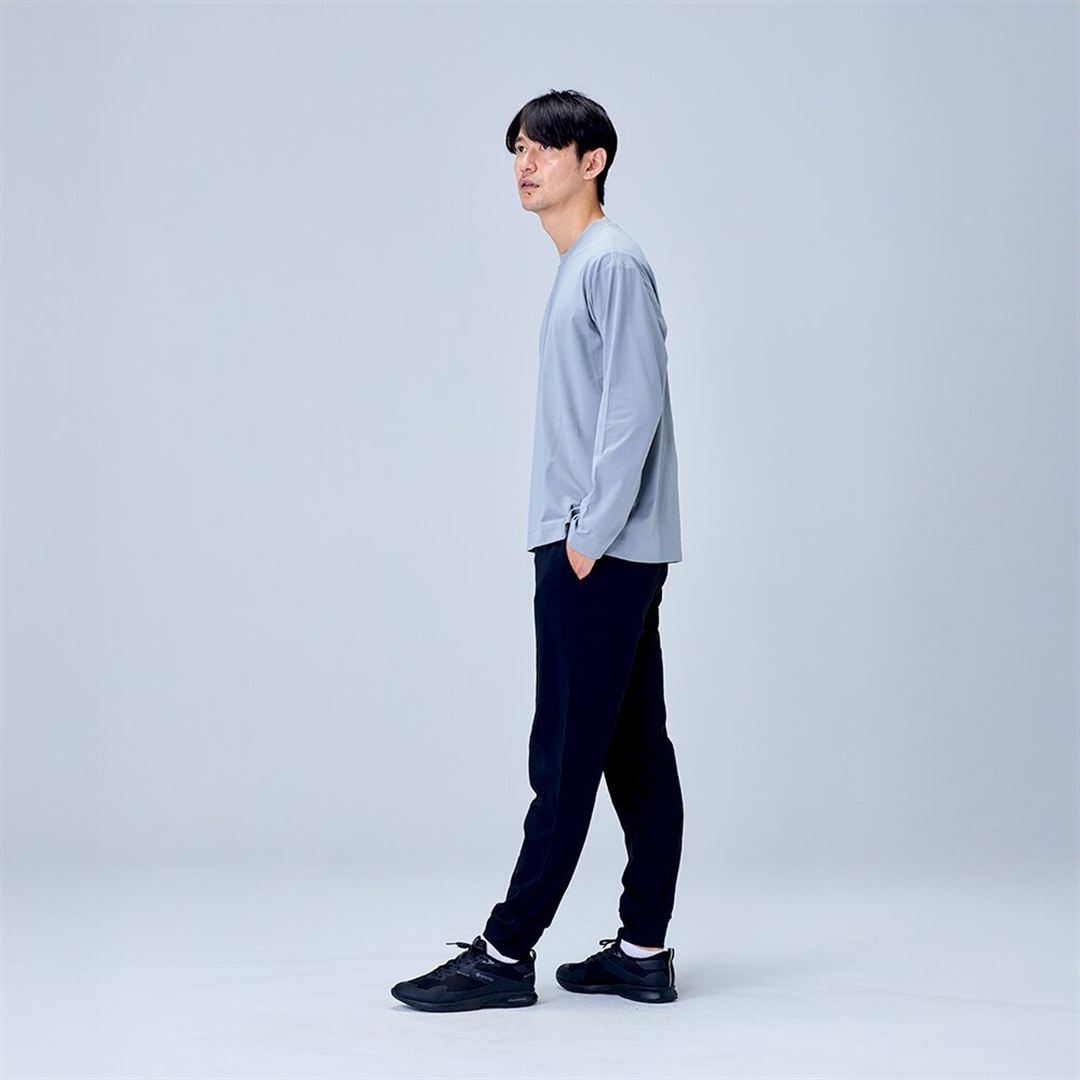 ハイストレッチ クルーネック長袖シャツ（ワイドシルエット） グレー XL