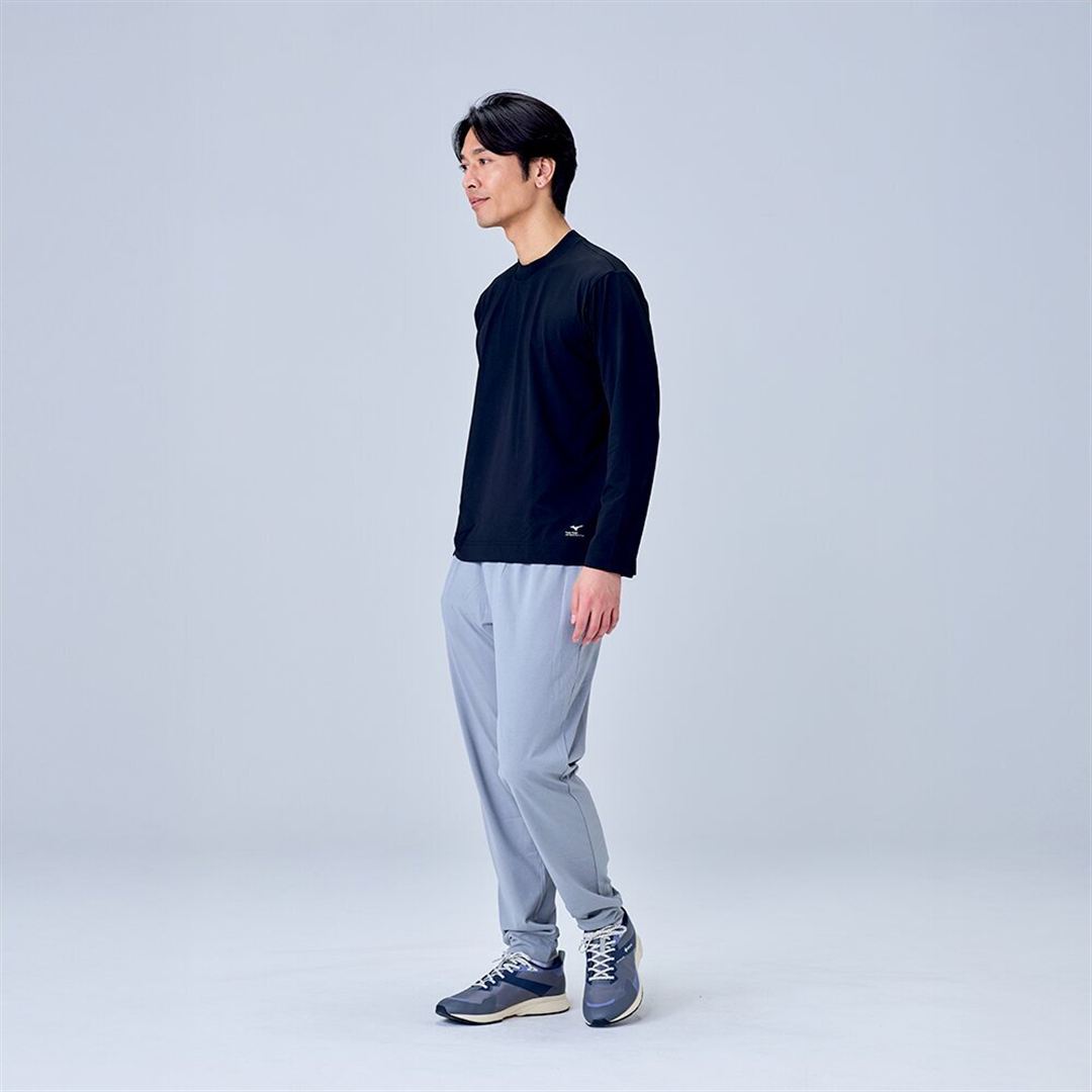 ハイストレッチ クルーネック長袖シャツ（ワイドシルエット） ブラック XL