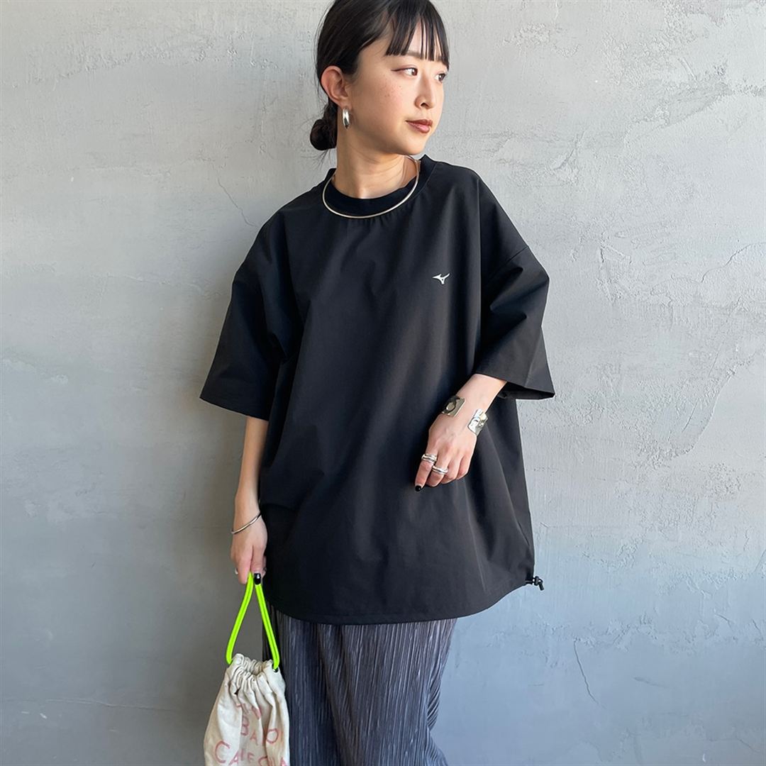 【JEANS FACTORY】ウォーターリパレントストレッチウーブンTシャツ ブラック S