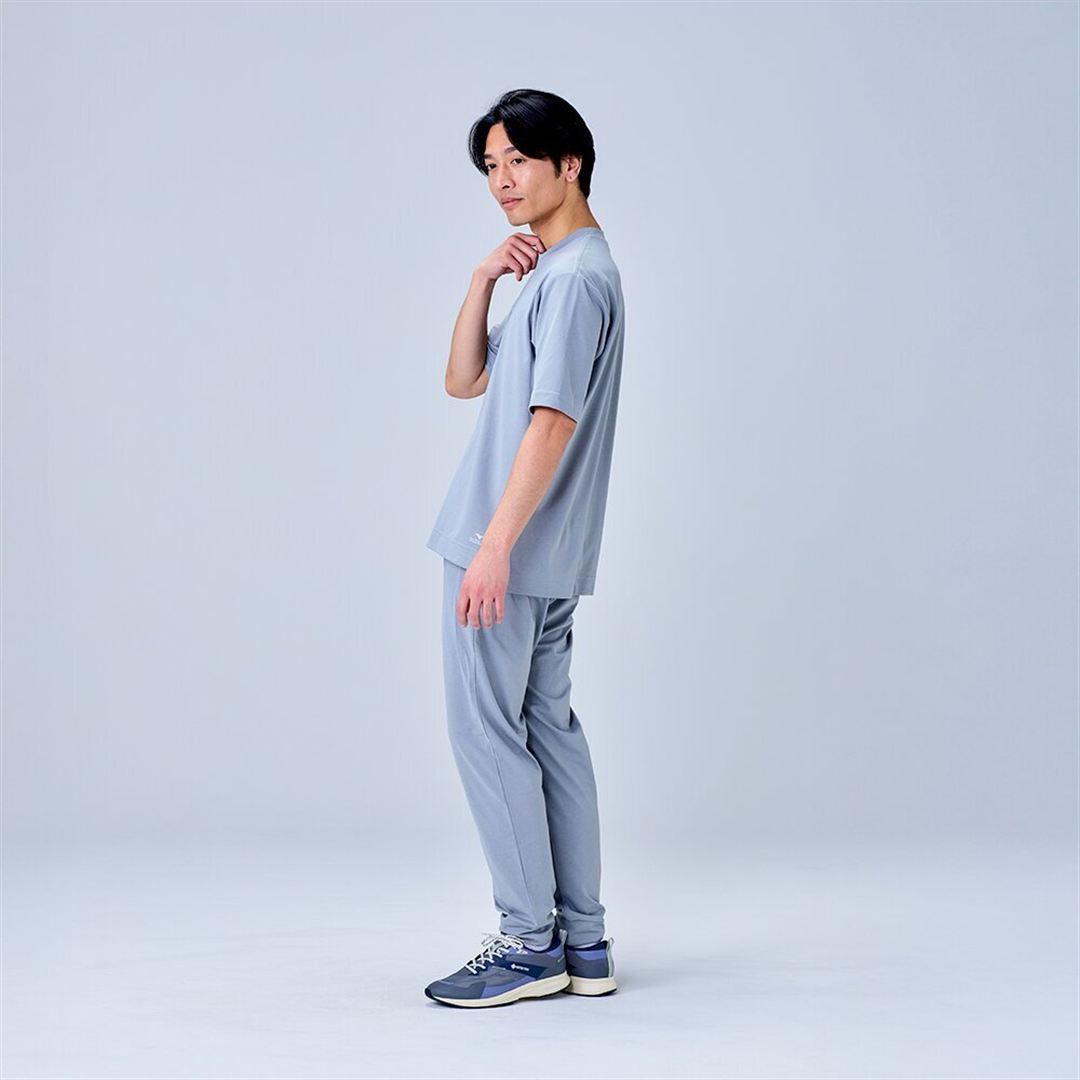 ハイストレッチ クルーネック半袖シャツ（ワイドシルエット） グレー XL