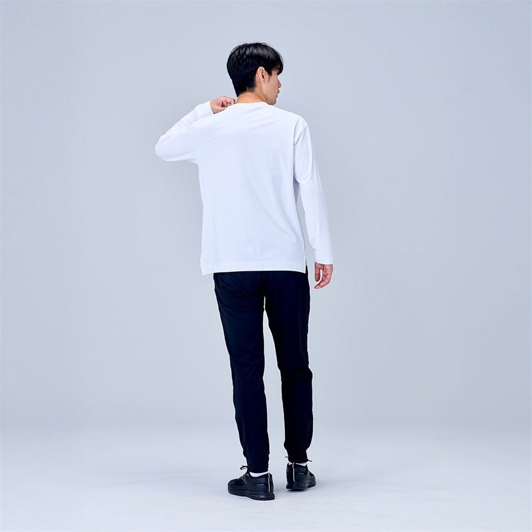 ハイストレッチ クルーネック長袖シャツ（ワイドシルエット） ホワイト XL