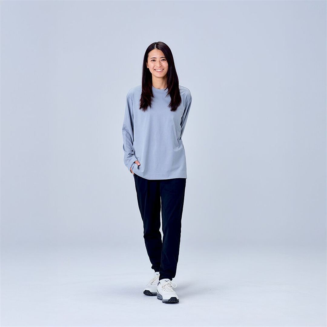 ハイストレッチ クルーネック長袖シャツ（ワイドシルエット） グレー XL
