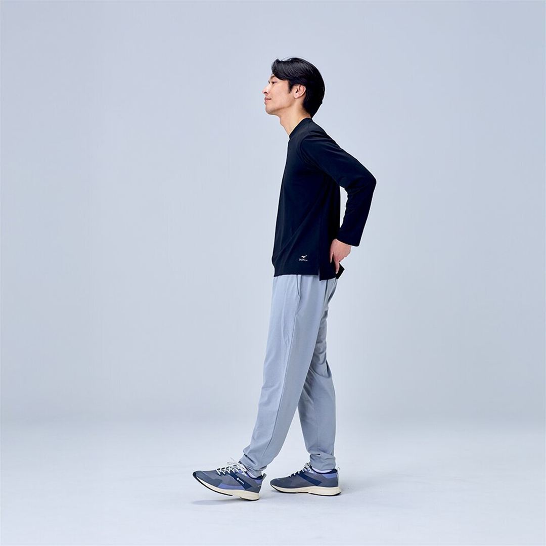 ハイストレッチ クルーネック長袖シャツ（ワイドシルエット） ブラック XL