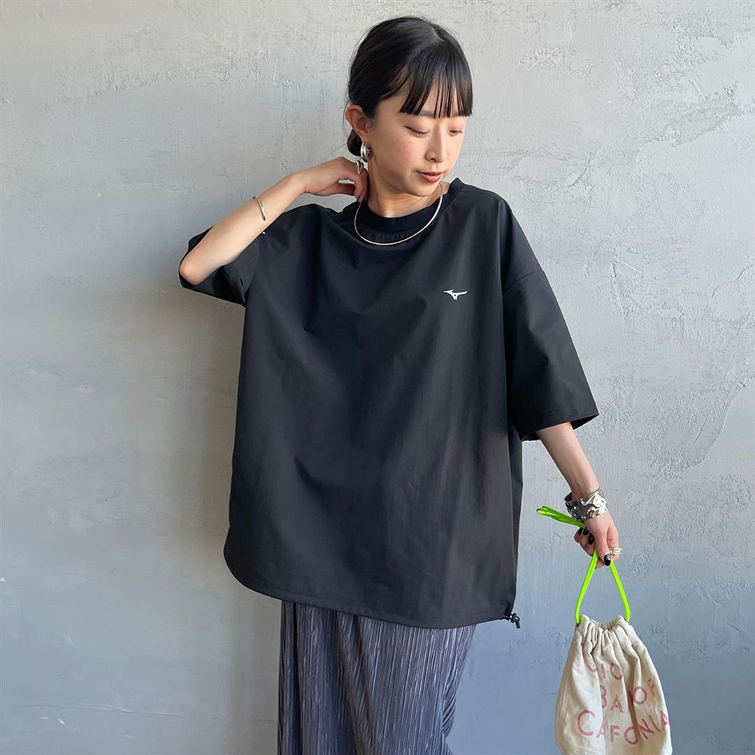 【JEANS FACTORY】ウォーターリパレントストレッチウーブンTシャツ ブラック S