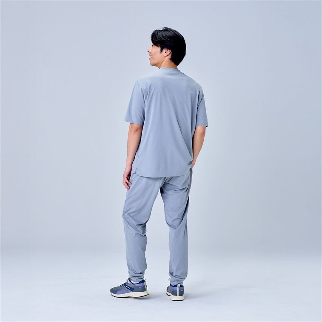 ハイストレッチ クルーネック半袖シャツ（ワイドシルエット） グレー XL