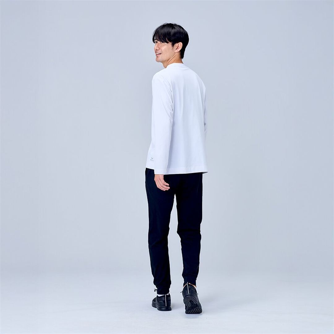 ハイストレッチ クルーネック長袖シャツ（ワイドシルエット） ホワイト XL