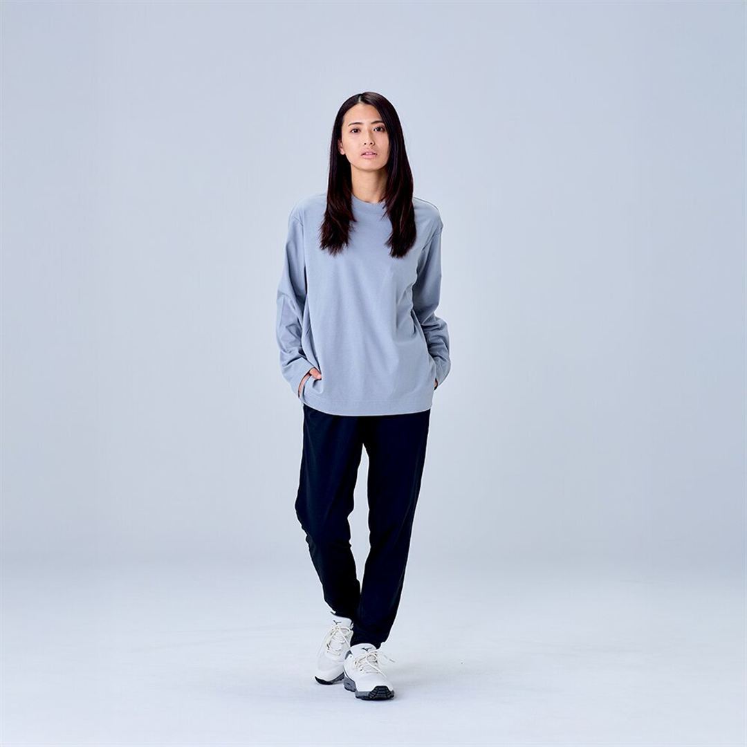ハイストレッチ クルーネック長袖シャツ（ワイドシルエット） グレー XL