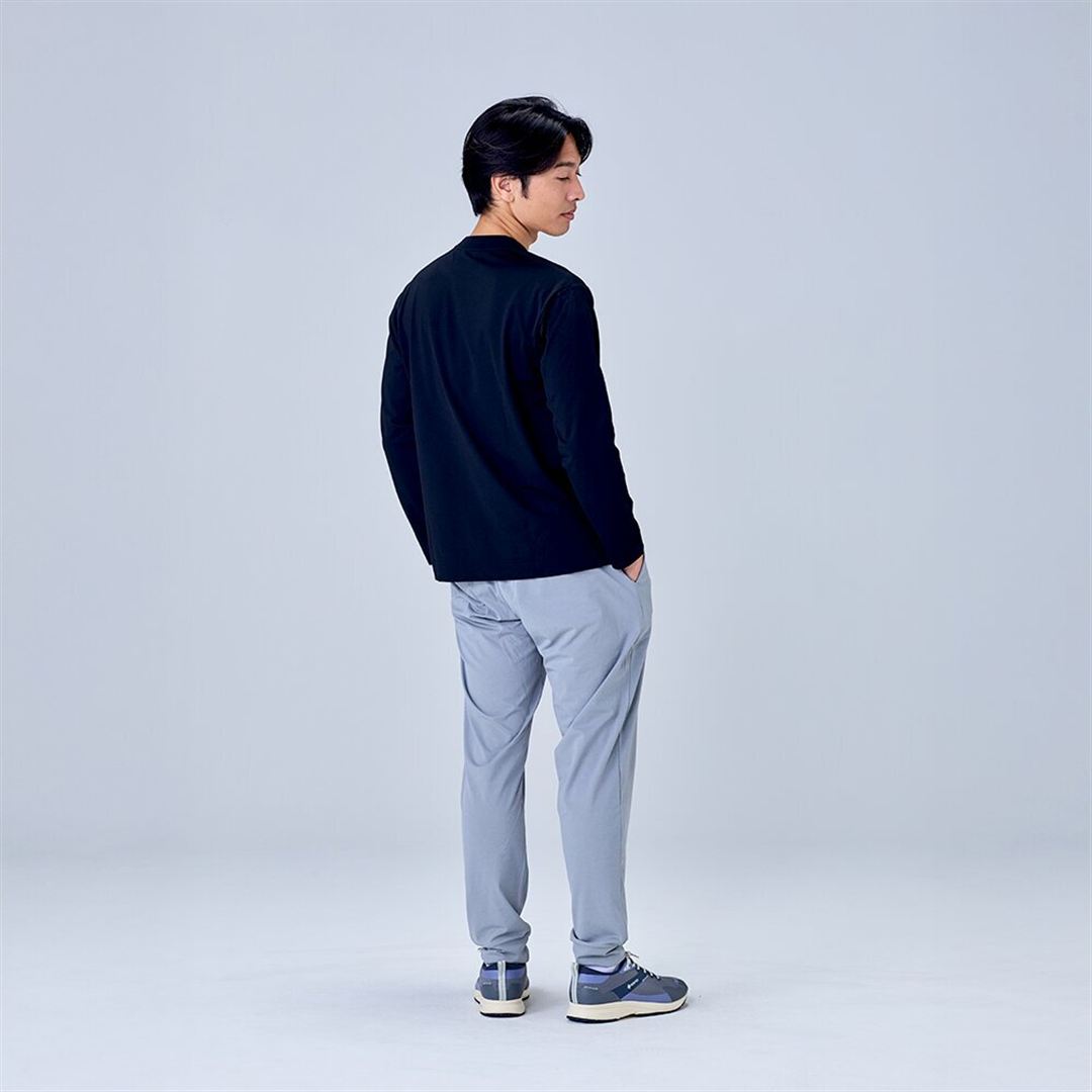 ハイストレッチ クルーネック長袖シャツ（ワイドシルエット） ブラック XL