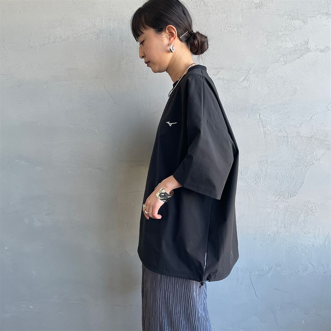 【JEANS FACTORY】ウォーターリパレントストレッチウーブンTシャツ ブラック S