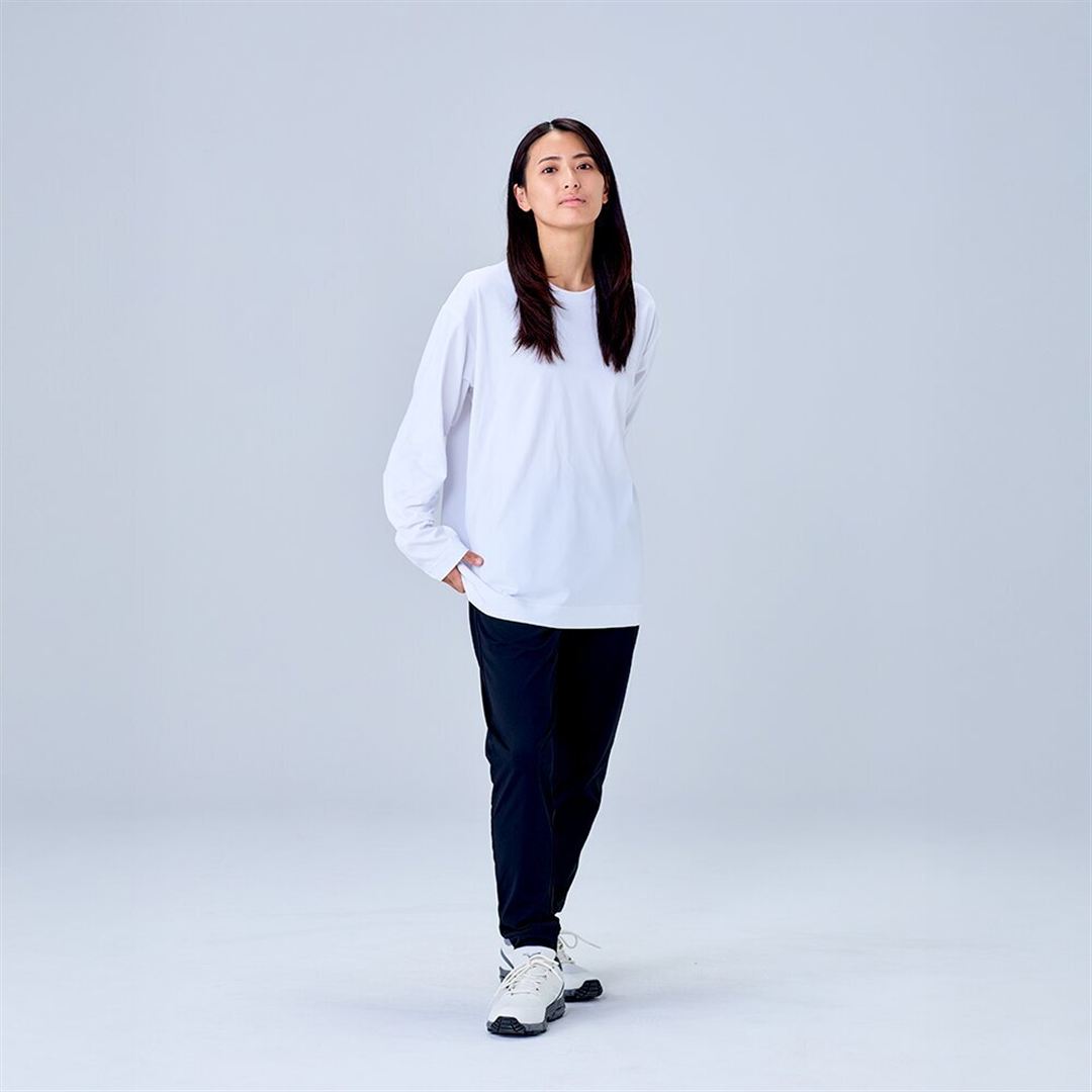 ハイストレッチ クルーネック長袖シャツ（ワイドシルエット） ホワイト XL
