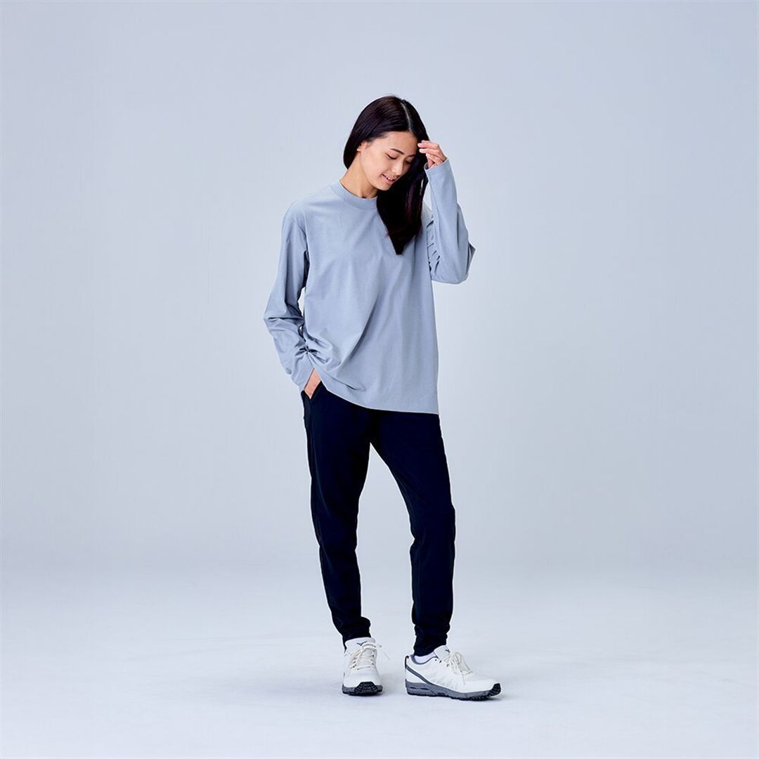 ハイストレッチ クルーネック長袖シャツ（ワイドシルエット） グレー XL