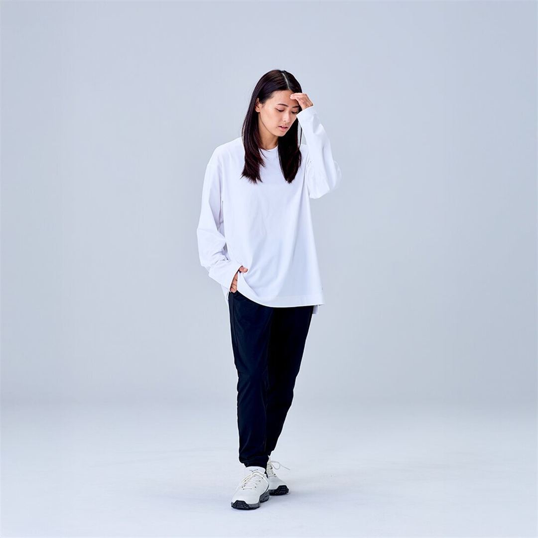 ハイストレッチ クルーネック長袖シャツ（ワイドシルエット） ホワイト XL
