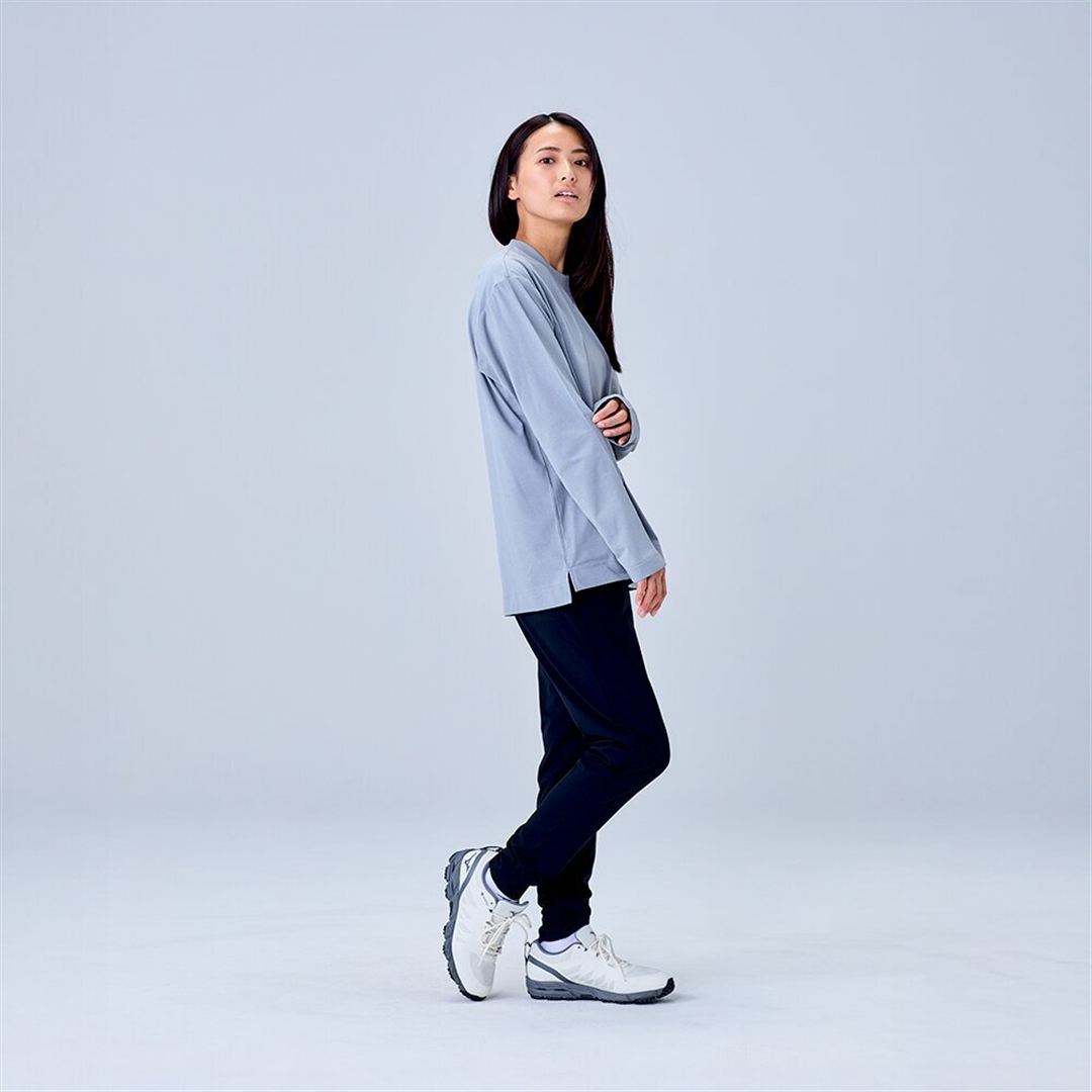 ハイストレッチ クルーネック長袖シャツ（ワイドシルエット） グレー XL