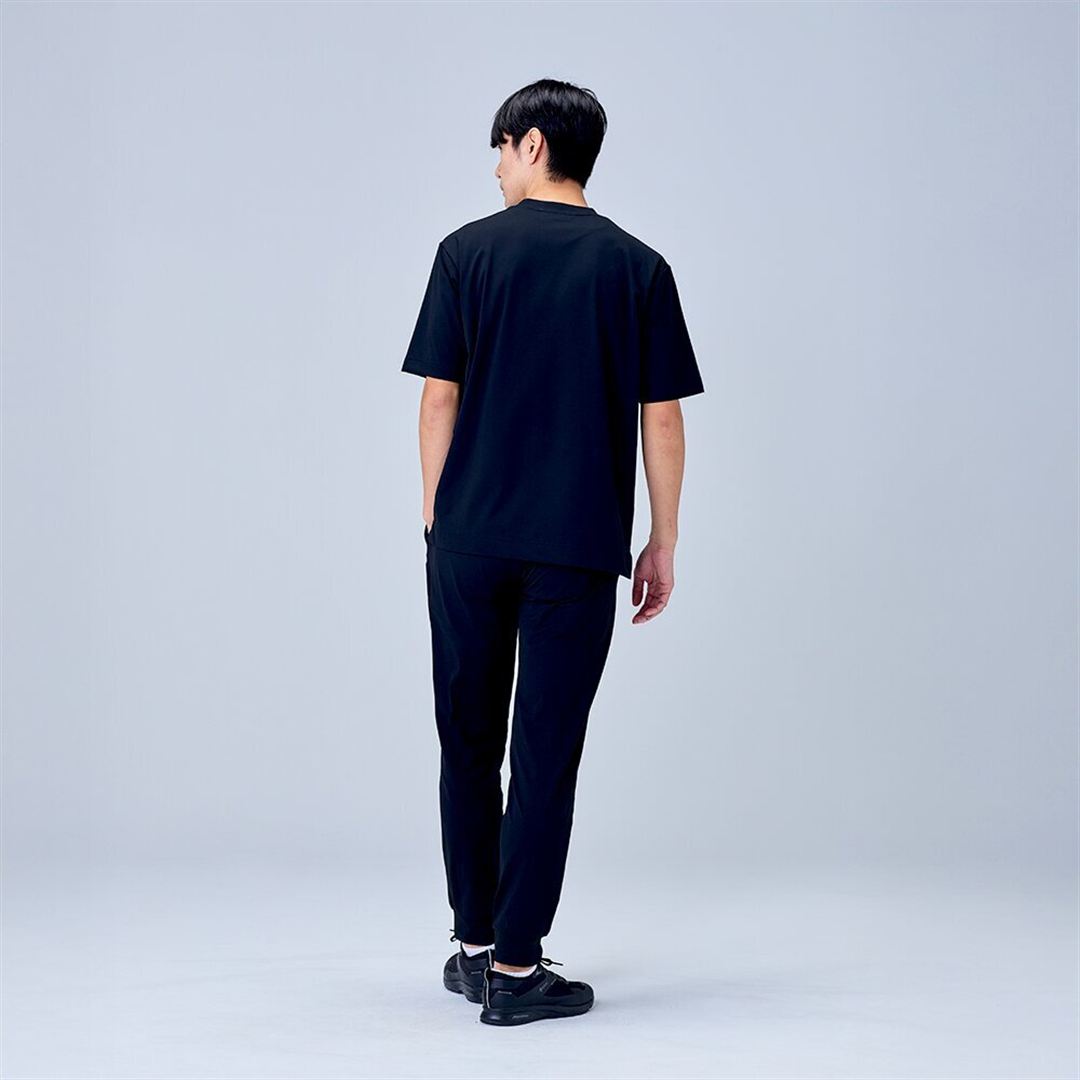 ハイストレッチ クルーネック半袖シャツ（ワイドシルエット） ブラック XL