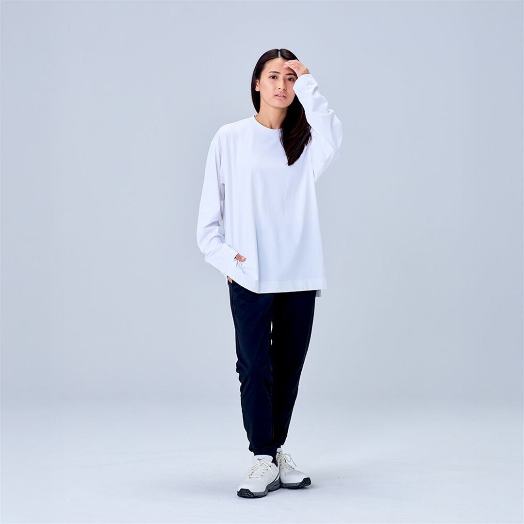 ハイストレッチ クルーネック長袖シャツ（ワイドシルエット） ホワイト XL