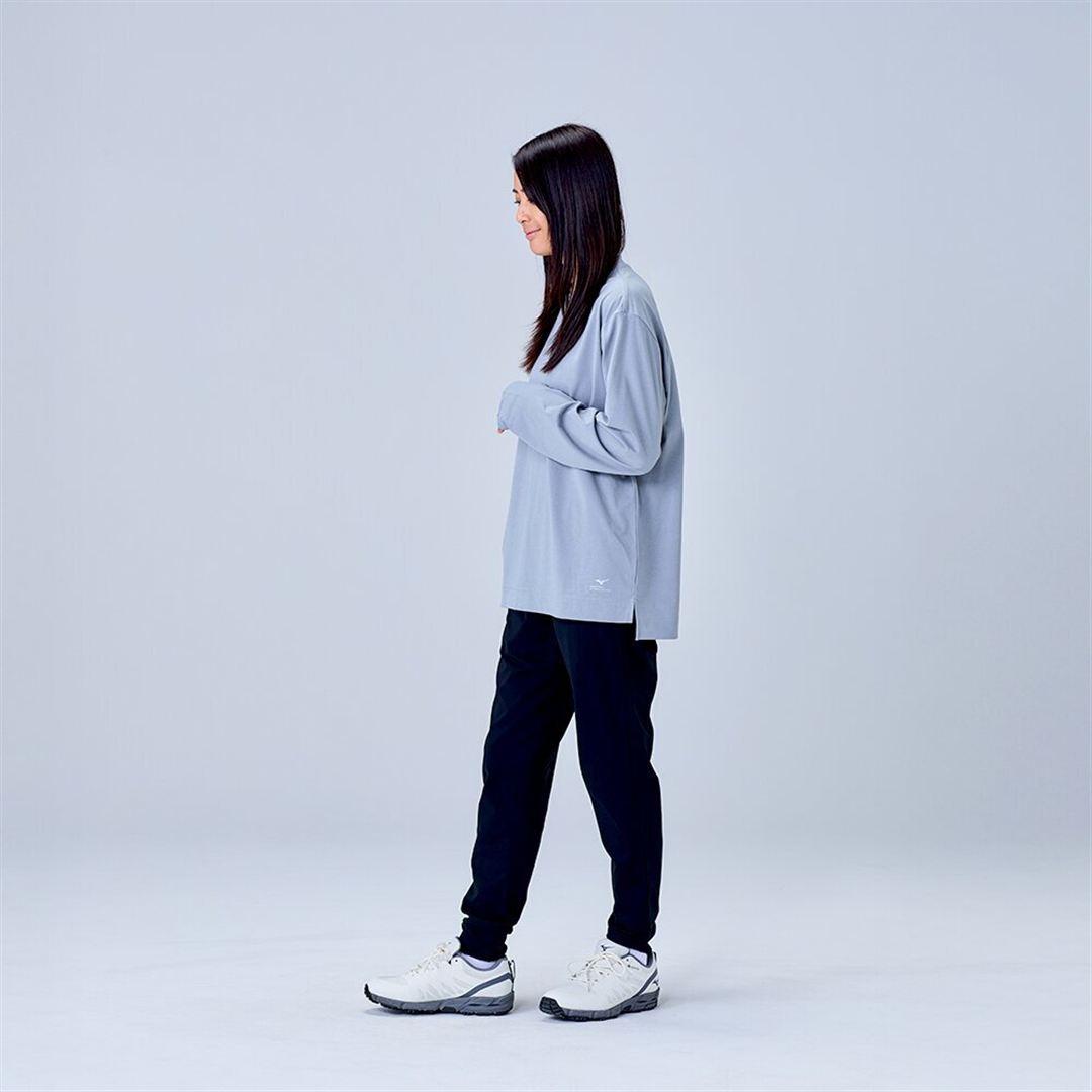 ハイストレッチ クルーネック長袖シャツ（ワイドシルエット） グレー XL