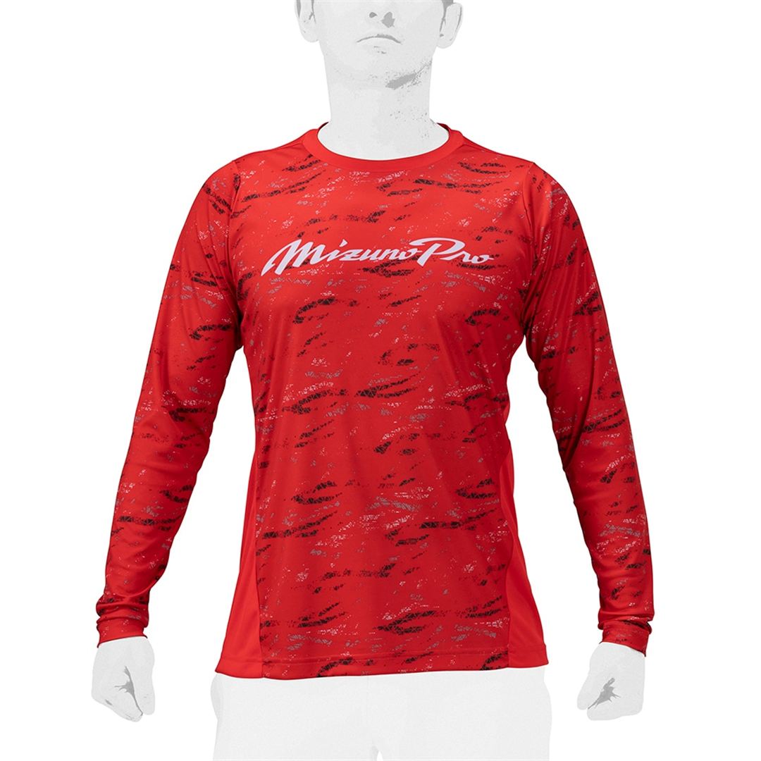 【ミズノプロ】グラフィックロングTシャツ チャイニーズレッド 2XO