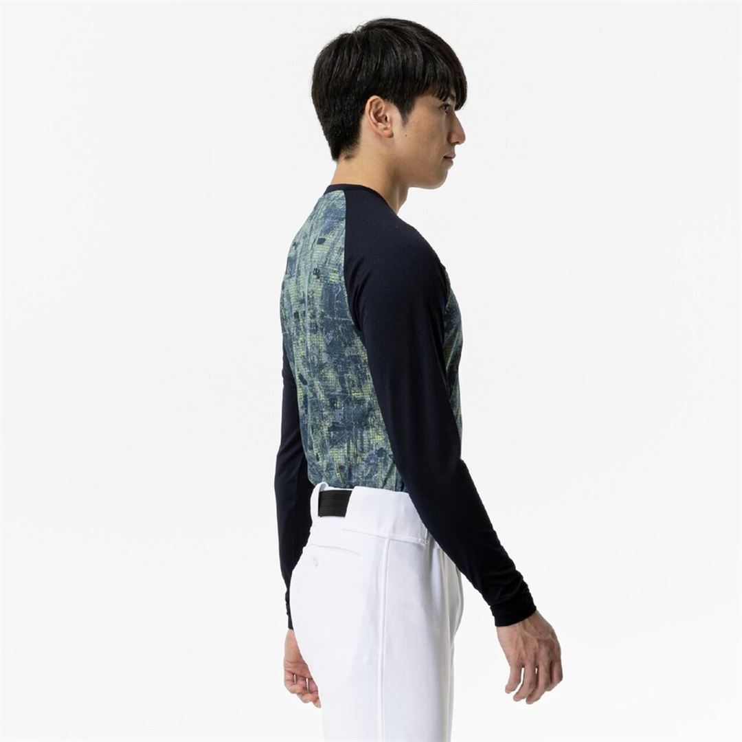 裏起毛グラフィックアンダーシャツ(ローネック／長袖) ネイビー XO