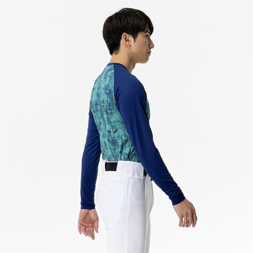 裏起毛グラフィックアンダーシャツ(ローネック／長袖) パステルネイビー XO