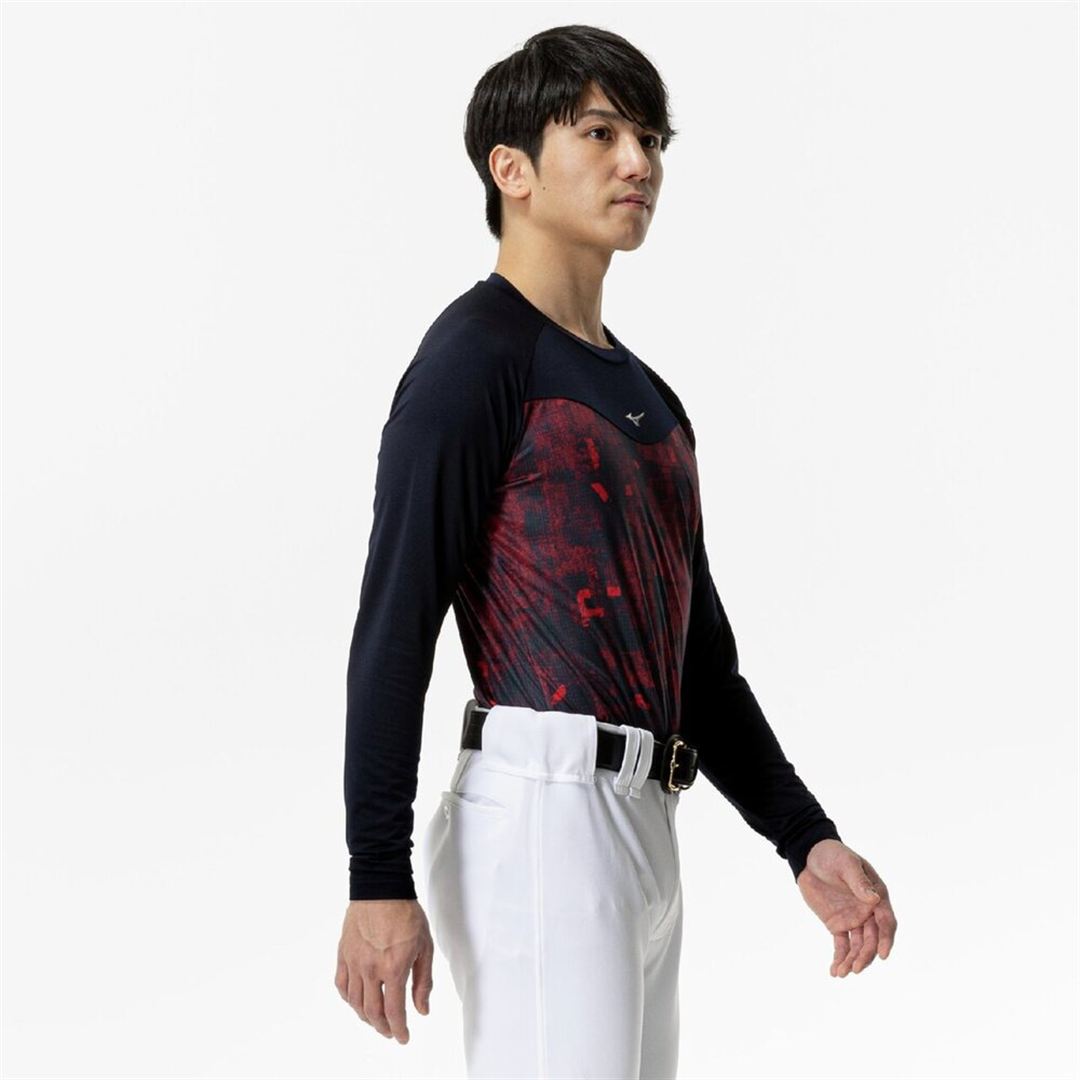 裏起毛グラフィックアンダーシャツ(ローネック／長袖) レッド XO