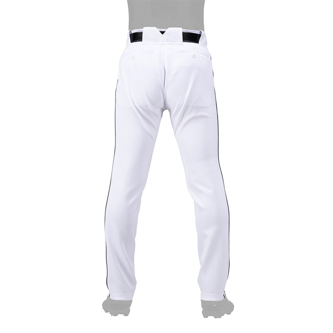 【ミズノ直営限定／ミズノプロ】強伸 ストレッチパンツ／ストレートフィットタイプ(4ミリライン加工ワッペン付き) ホワイト×ネイビー M