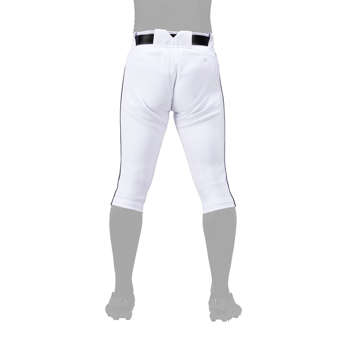 【ミズノ直営限定／ミズノプロ】強伸 ストレッチパンツ／ショートフィットタイプ(4ミリライン加工ワッペン付き) ホワイト×ネイビー M
