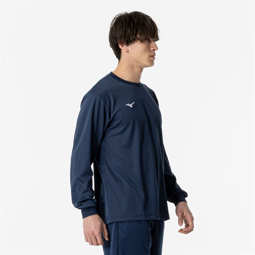 ナビドライTシャツ(長袖／丸首) ドレスネイビー×ホワイト S