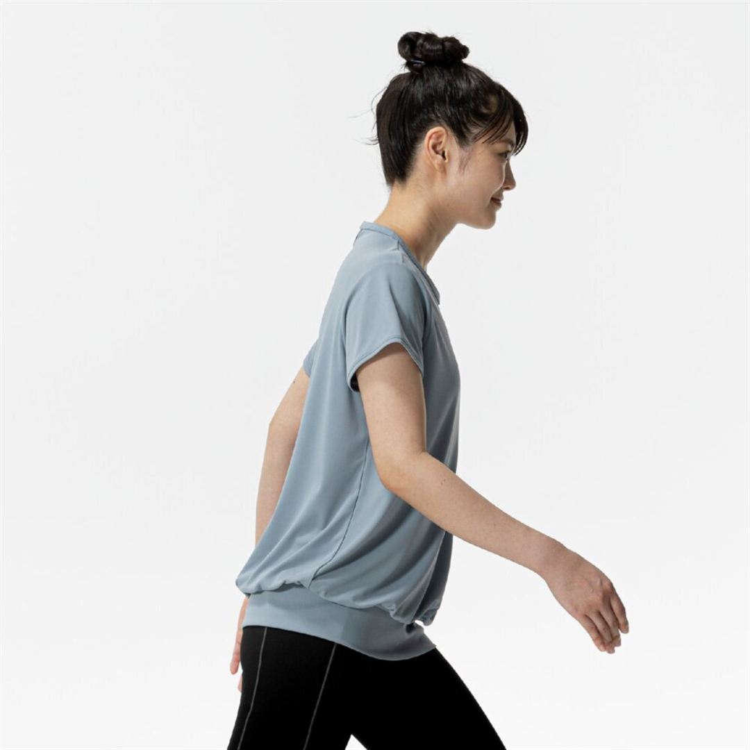 ストレッチスムースTシャツ グレイッシュブルー S