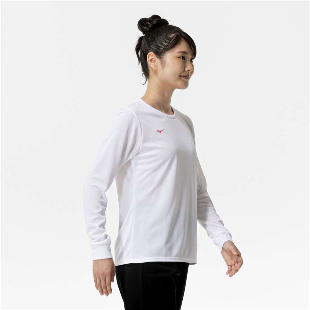 ナビドライTシャツ(長袖／丸首) ホワイト×ライトピンク XL
