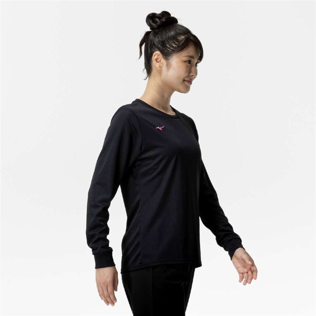 ナビドライTシャツ(長袖／丸首) ブラック×マゼンタ XL