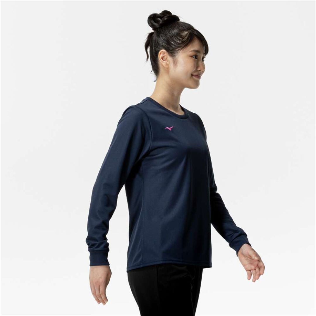 ナビドライTシャツ(長袖／丸首) ドレスネイビー×マゼンタ S
