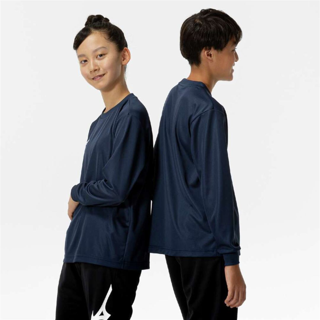 ナビドライTシャツ(長袖／丸首) ドレスネイビー×ホワイト 160