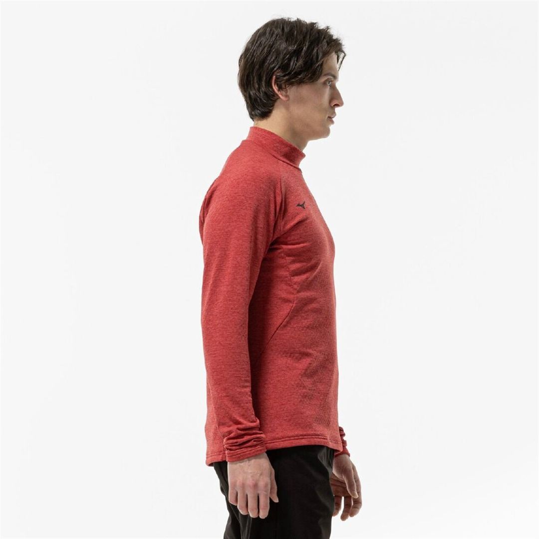 ストレッチフリースハイネックTシャツ(長袖) ワインレッド杢 XL