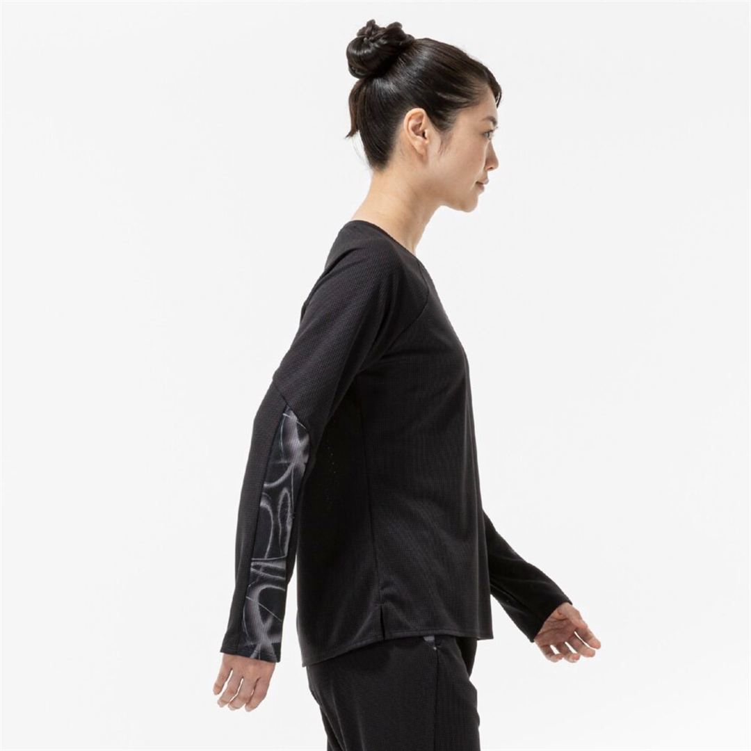 【汗処理／通気】ドライエアロフローTシャツ(長袖) ブラック L