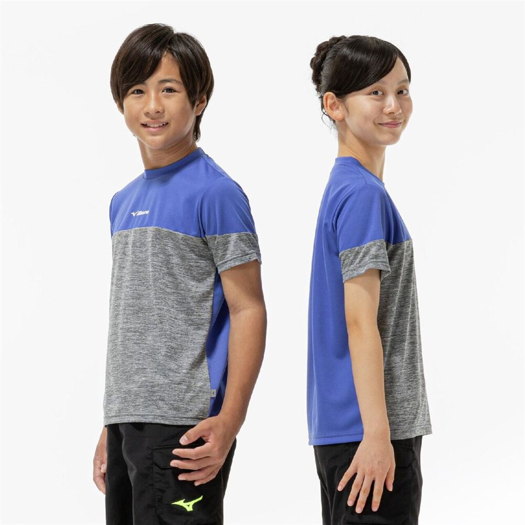 【抗菌防臭／防汚】GACHI Tシャツ ライトグレー杢×ダズリングブルー 120