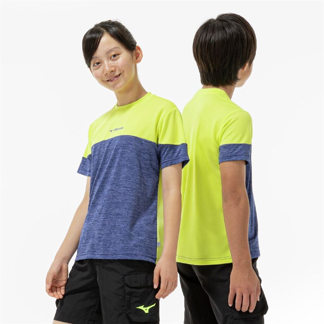 【抗菌防臭／防汚】GACHI Tシャツ エステートブルー杢×フォーチューンイエロー 160