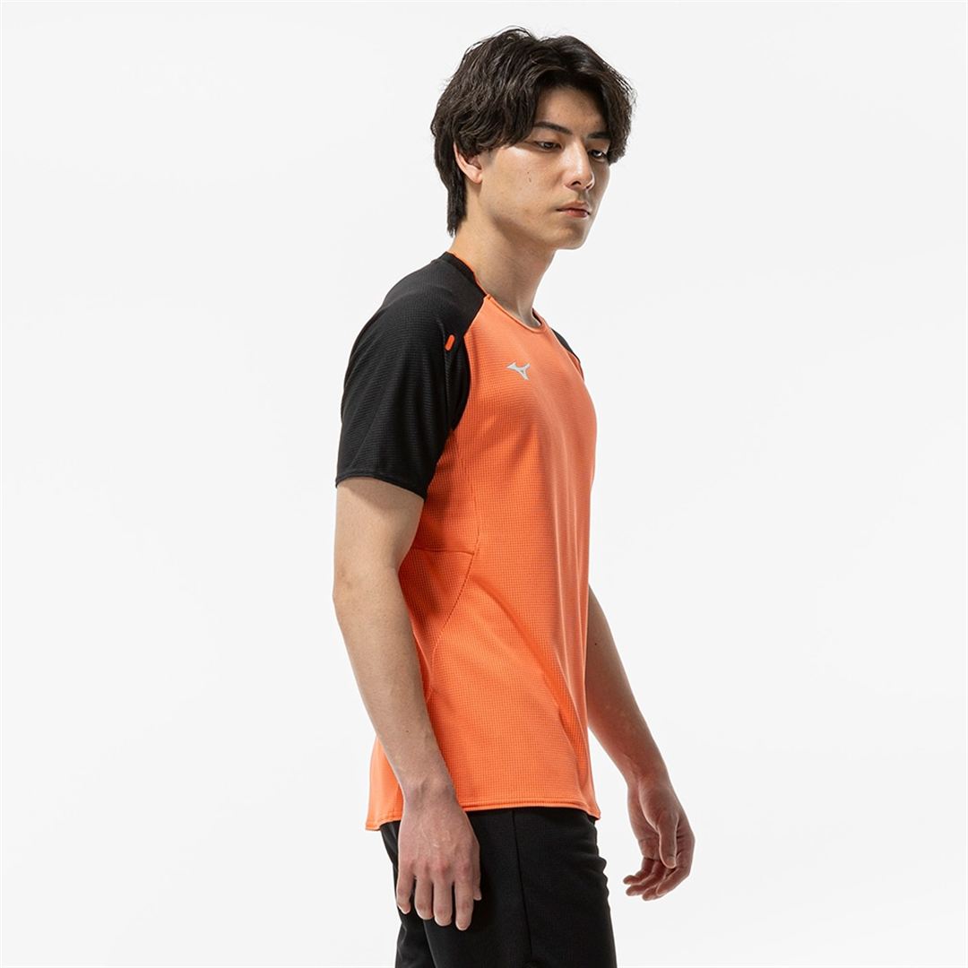【汗処理／通気】ドライエアロフローTシャツ サンストーンオレンジ×ブラック XS