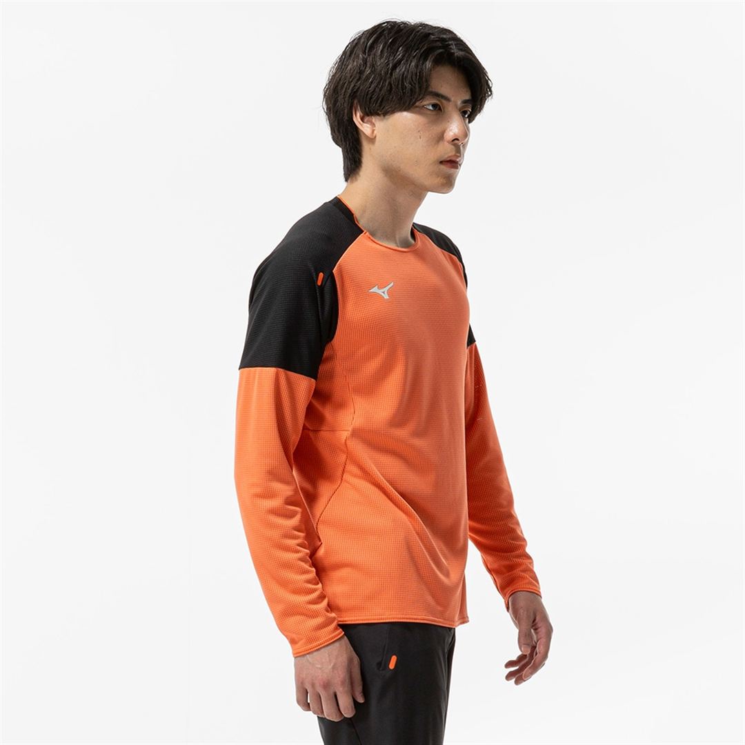 【汗処理／通気】ドライエアロフローTシャツ(長袖) サンストーンオレンジ×ブラック S