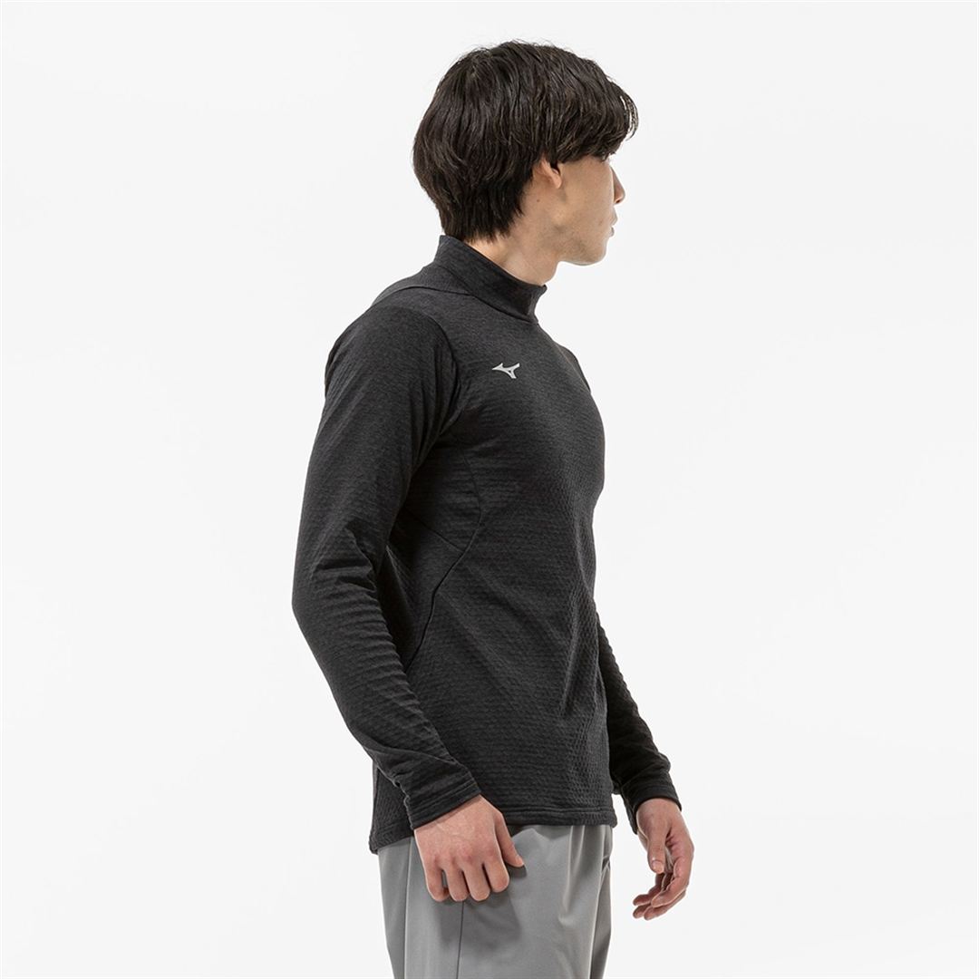 ストレッチフリースハイネックTシャツ(長袖) ブラック杢 XL