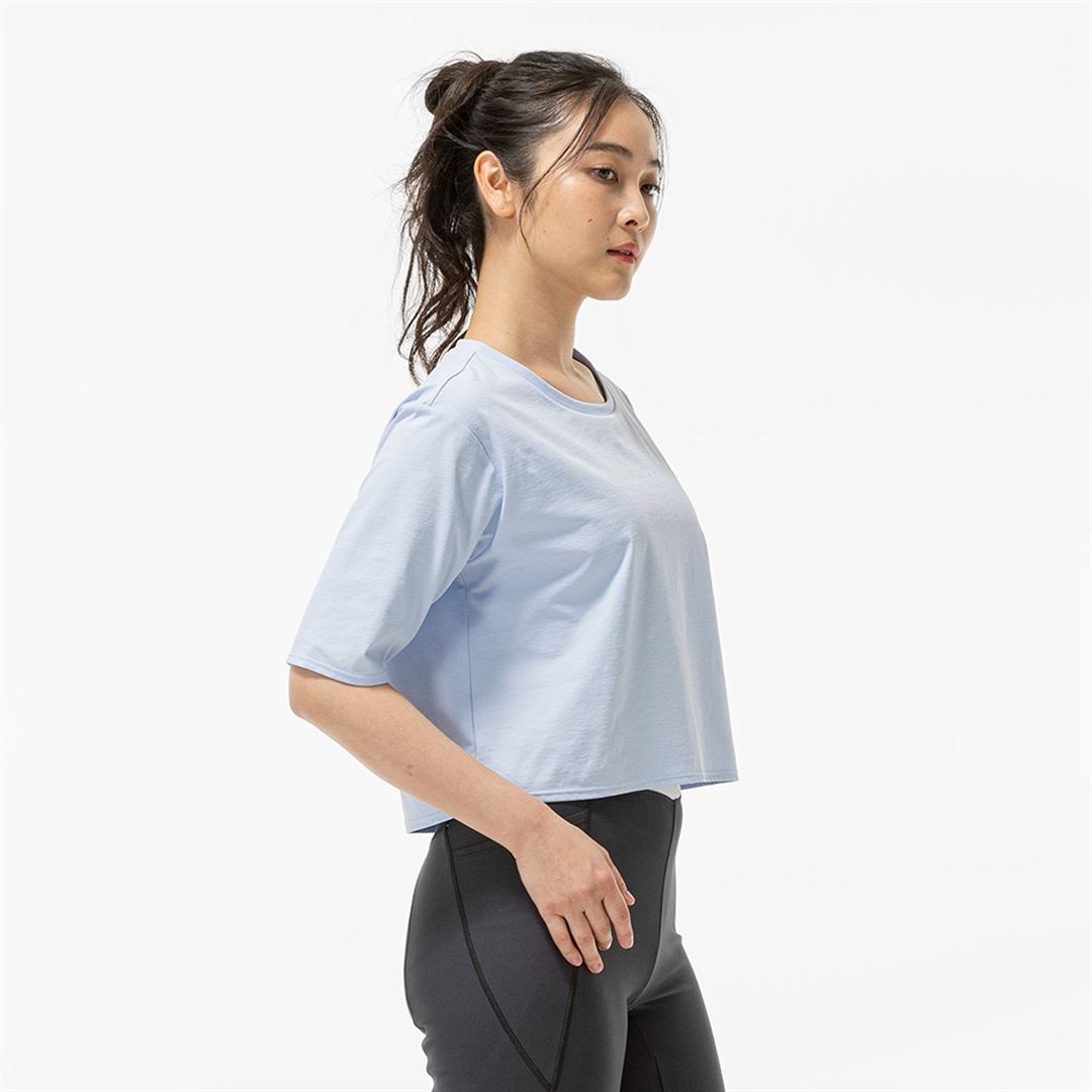 ストレッチソフトドライクロップドTシャツ(ワイドシルエット) ペールブルー XL