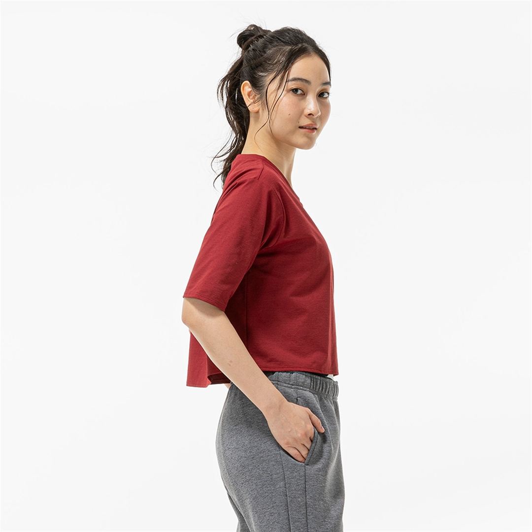 ストレッチソフトドライクロップドTシャツ(ワイドシルエット) ルバーブレッド XL