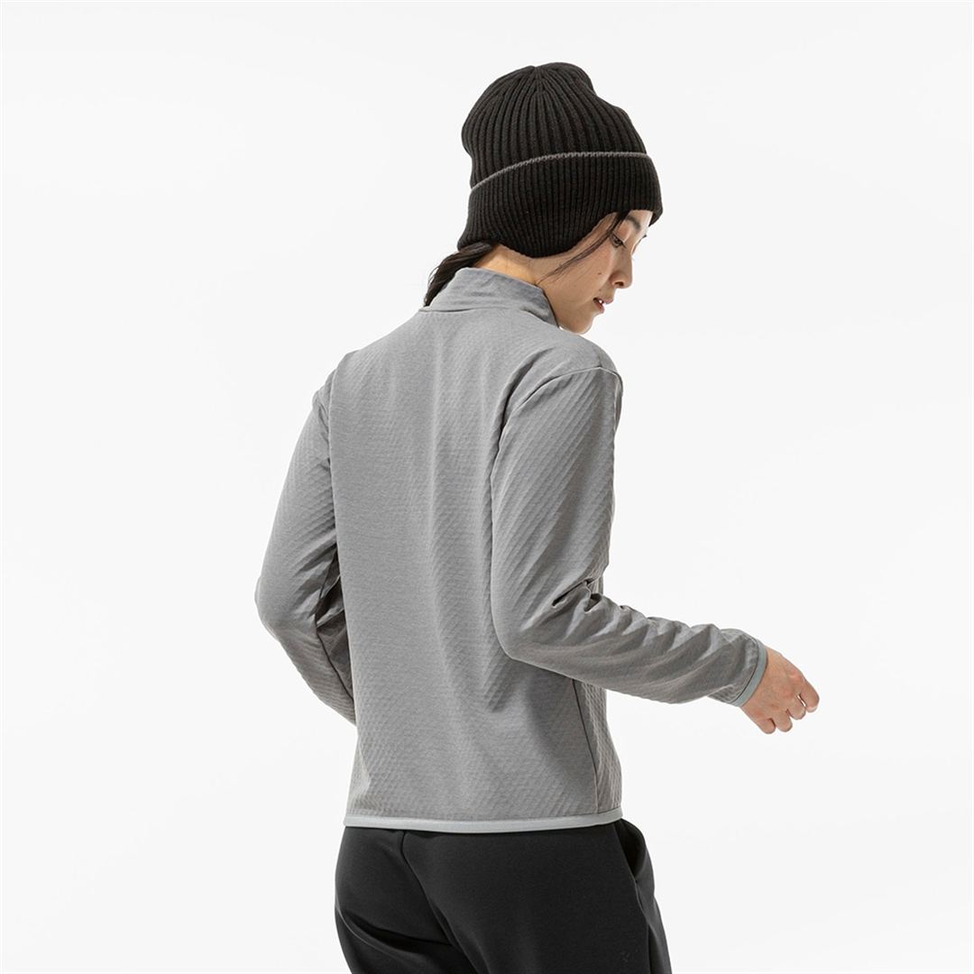 ストレッチフリースハーフジップTシャツ(長袖) フロストグレー杢 XL